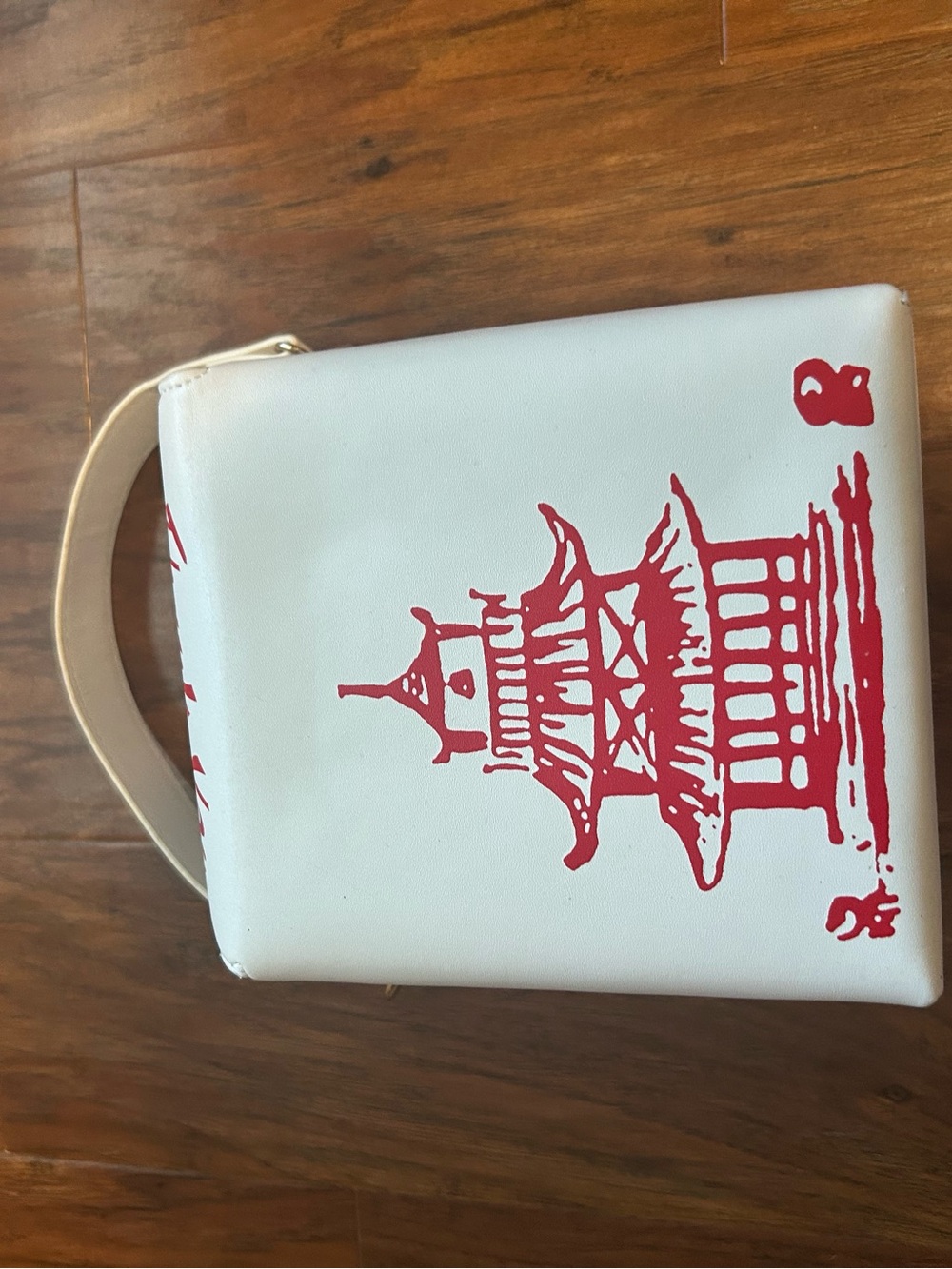 Take Out Box Pursue White Tote Bag with Red Pagoda Design - Picture 6 of 6